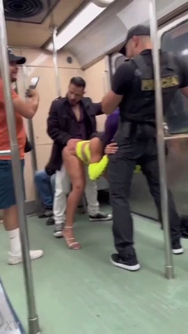 Luna Bella's big natural tits and ass on display in public subway show porn video